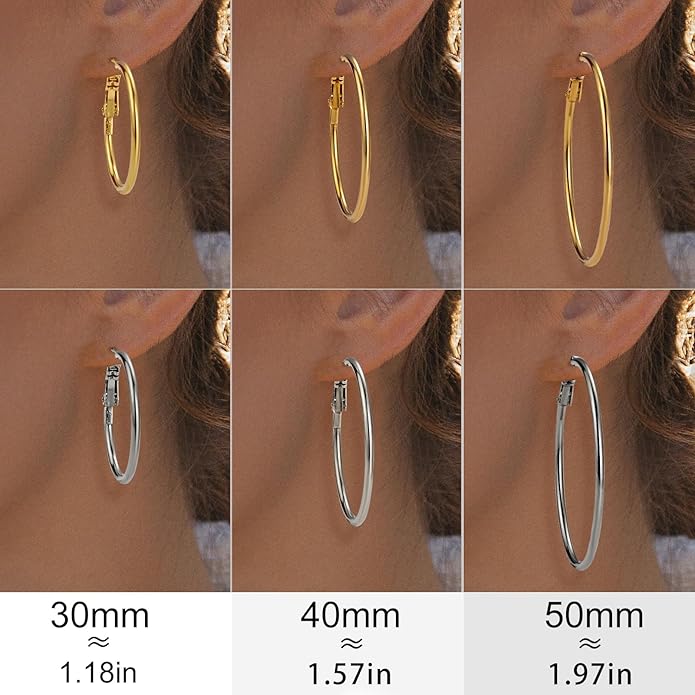 6 Pairs Gold Silver Hoop Earrings for Women, 14K Gold Plated Stainless steel Hoop Earring for Women, Lightweight Hypoallergenic Dainty Hoop Earrings Set
