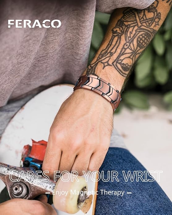 Feraco Copper Bracelet for Men 3X Strength,Magnetic Therapy Bracelet Copper Jewelry with Powerful 3800 Gauss Magnets,Premium Fold-Over Clasp