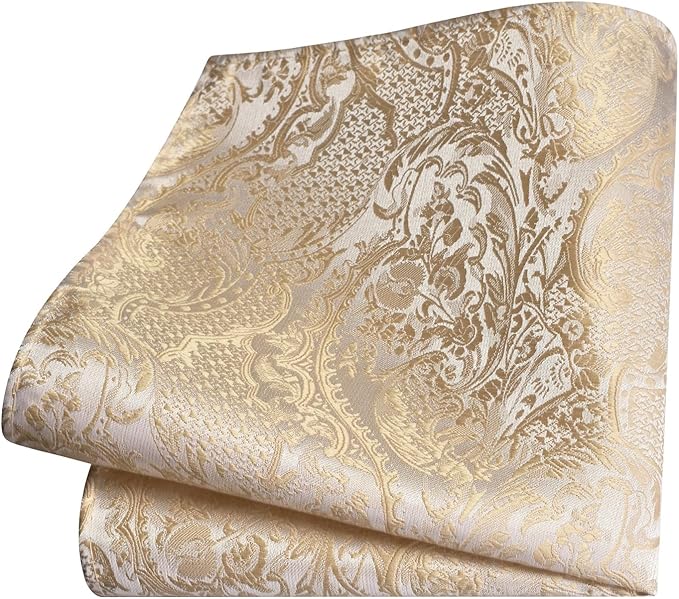 GUSLESON 8cm Paisley Tie Set for Men Necktie Lapel Pin Pocket Square Cufflinks Set for Men