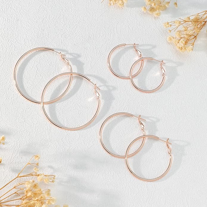 Big Gold Hoop Earrings for Women Hypoallergenic 925 Sterling Silver Post Thin Loop 14K Gold Plated Hoop Earrings Set for Women, 3 Pairs