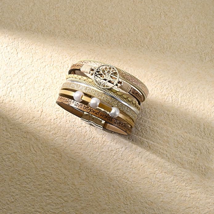 VIBILIA Boho Leather Wrap Bracelets for Women Multi-Layer Bracelets with Strong Clasp Jewelry for Women