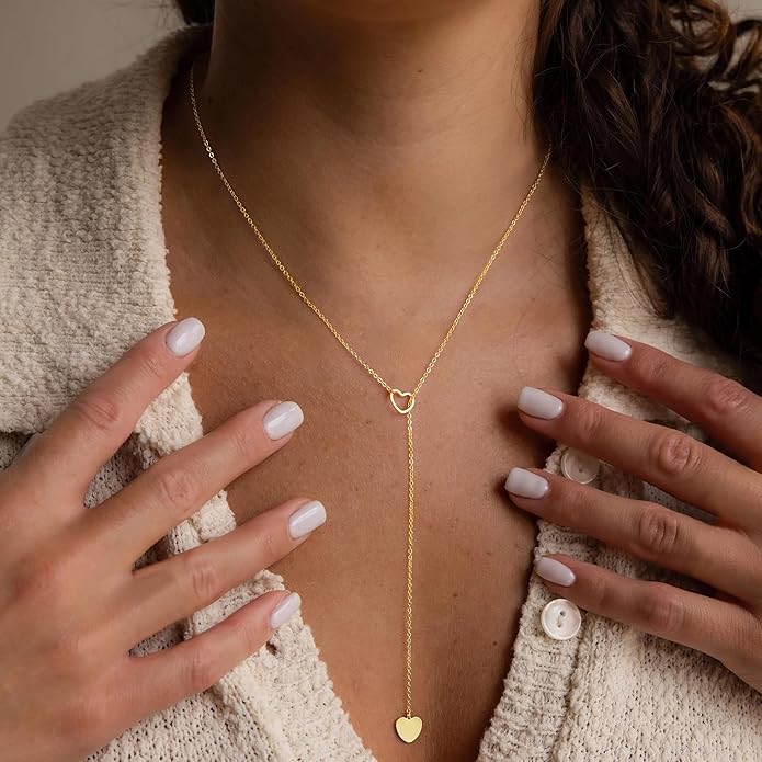 Yoosteel Long Lariat Necklace for Women - Dainty Y-Shaped Necklaces 14K-Gold-Plated Drop Chain Simple Jewelry Trendy Gifts for Women