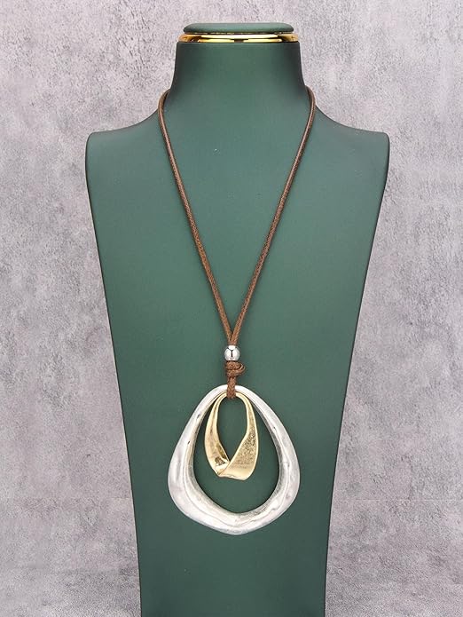 Boho Necklaces for Women Chunky Circle Necklace Layered Boho Circle Leather Choker Necklace Long Vintage Necklaces Bohemian Jewlery Gifts