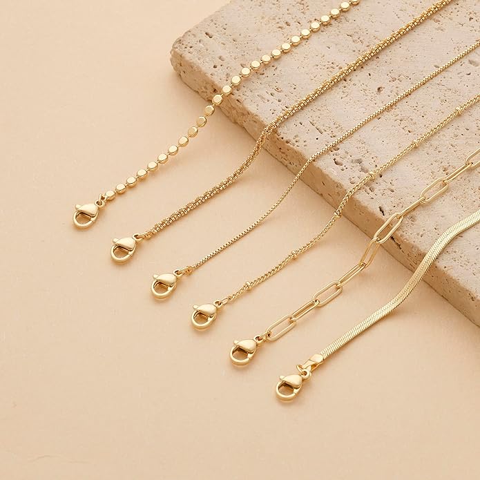 DEARMAY Waterproof Gold Plated Bracelets Set for Women Trendy, Dainty 14K Gold Jewelry Fashion Stackable Tennis Beaded Figaro Herringbone Paperclip Link Bracelet Pack Stack Gifts for Women