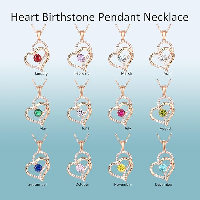 Heart Birthstone Silver Necklace for Women, S925 Sterling Silver Pendant Necklace Birthday Jewelry Gifts for Her Mother Mom Wife Girlfriend