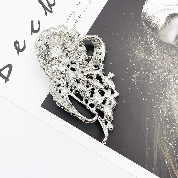 LAXPICOL Vintage Clear Austrian Crystal Elegant Flower Bouquet Wing Brooch for Women