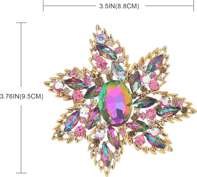 YOQUCOL Vintage Austrian Crystal Rhinestone Flower Shape Big Large Brooch Pin For Women Grils Golden Tone