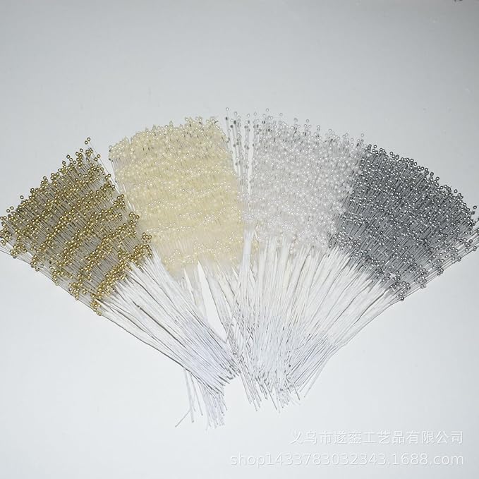 100 Pieces String Pearls Sticks, BetterJonny 3mm Beads String Creative Pearl Flower Stem Bead Sticks Pearl Beaded Stems DIY Floral Bead Strands for Party Decoration (Gold)