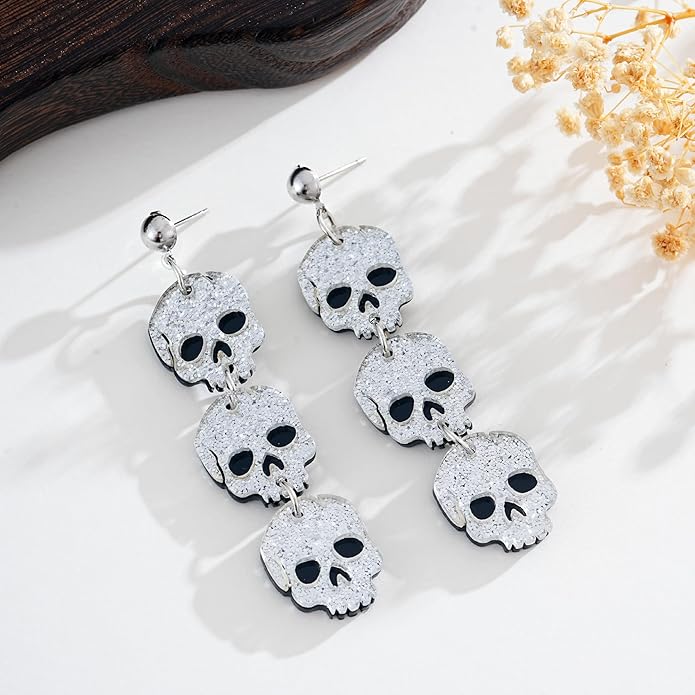 Halloween BOO Ghost Skull Earrings for Women, Gothic Dark Bat Dangle Earrings,Retro Acrylic Cute Lightweight Drop Dangle Earring Jewelry Gifts, Holiday Festive Cosplay Party Decorations Accessories