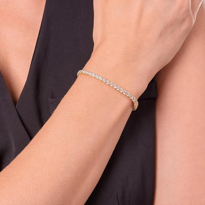 Amazon Essentials Plated Sterling Silver Round Cut Cubic Zirconia Tennis Bracelet