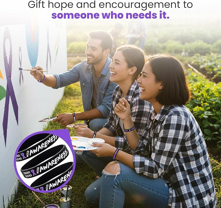 Inkstone (12-Pack) Purple Awareness Ribbon Bracelets, Variety Pack - Wholesale Pack of 12 Silicone Rubber Wristbands to Symbolize Hope, Courage, Strength, and Support - Unisex for Men Women Teens…