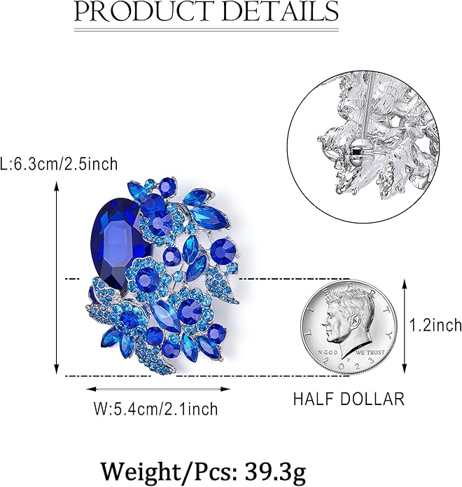 EVER FAITH Rhinestone Crystal Party Flower Leaf Vine Brooch