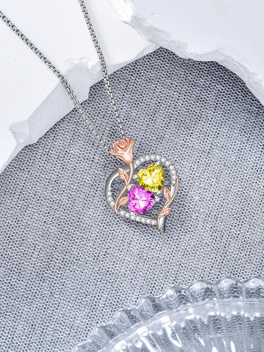 Christmas Gifts for Women Rose Heart Birthstone Pendant Necklace I Love You Forever Jewelry Valentine Mothers Day Birthday Gifts for Women Her Wife Girlfriend