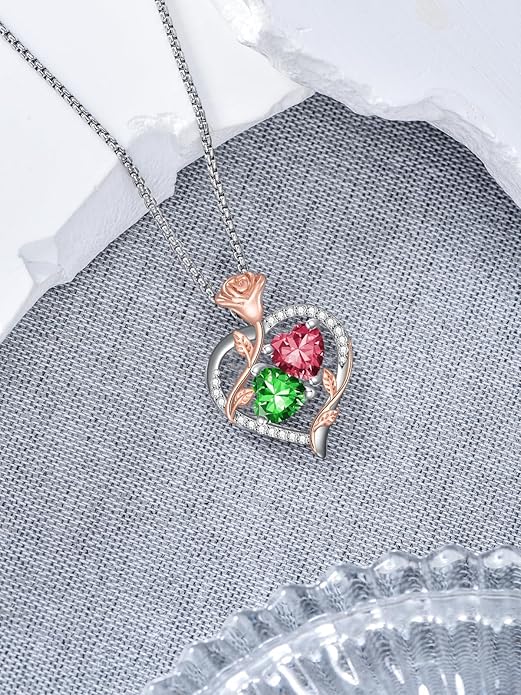 Christmas Gifts for Women Rose Heart Birthstone Pendant Necklace I Love You Forever Jewelry Valentine Mothers Day Birthday Gifts for Women Her Wife Girlfriend