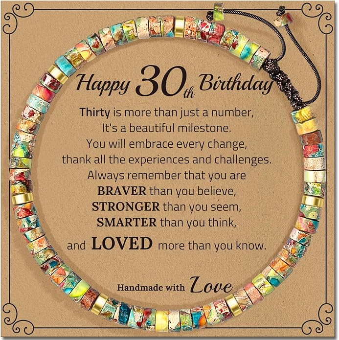 30th 40th 50th 60th 70th 80th Birthday Gifts for Women, Natural Stone Bracelet Birthday Gifts for Mom Daughter Grandma Sister Friends Coworker