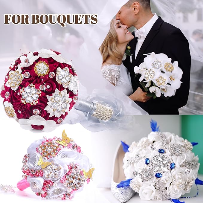 Yhsheen Rhinestone Brooches Bouquet Pins Corsage Boutonniere Pins Crystal Brooch Diamond kits for Wedding Accessories Jewelry Decoration DIY Craft Sewing(Gold)