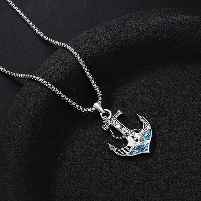 LEECCI Anchor Wave/Four Leaf Clover/Surfboard Necklace 925 Sterling Silver Anchor Pendant Jewelry Gift Graduation Gift for Men Women
