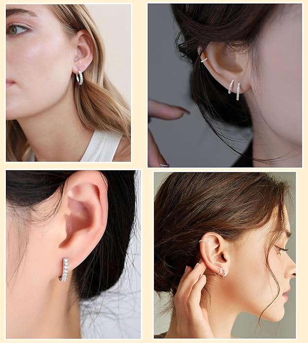Cocadant 6 Pairs 925 Sterling Silver Small Hoop Earrings for Women,14k Real Gold Hypoallergenic Tiny Cubic Zirconia Cartilage Huggie Earring Sets for Multiple Piercing Trendy Jewelry 8/10/12mm