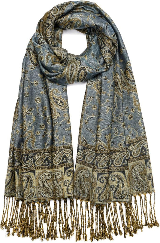 QIUTIMIY Paisley Pashmina Shawl Wrap Women Reversible Vintage Jacquard Pashmina Rave Scarf with Fringe for Evening, Wedding
