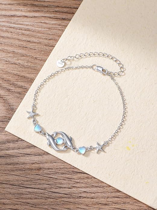Sea Turtle/Dolphin/Starfish/Seashell/Compass Bracelet for Women 925 Sterling Silver Ocean Wave Anklet Summer Hawaiian Jewelry Gift for Her