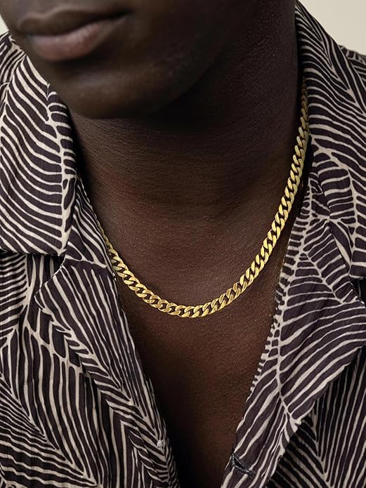 FindChic Men Curb Chain Necklace 18K Gold Plated/Stainless Steel/Black Chunky Double Tight Cuban Link Hip Hop Neck Chains for Men Boys 3.5MM/5MM/6MM/7MM/9MM/12MM 14''-30'' 8 Length Options (Send Gift Box)