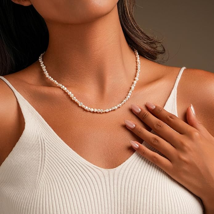 Natural Pearls Choker Necklace for Women Freshwater Baroque Pearl Strand Necklace Chain Cultured Baroque Pearl 18K Gold Plated & S925 Sterling Silver Clasp Choker