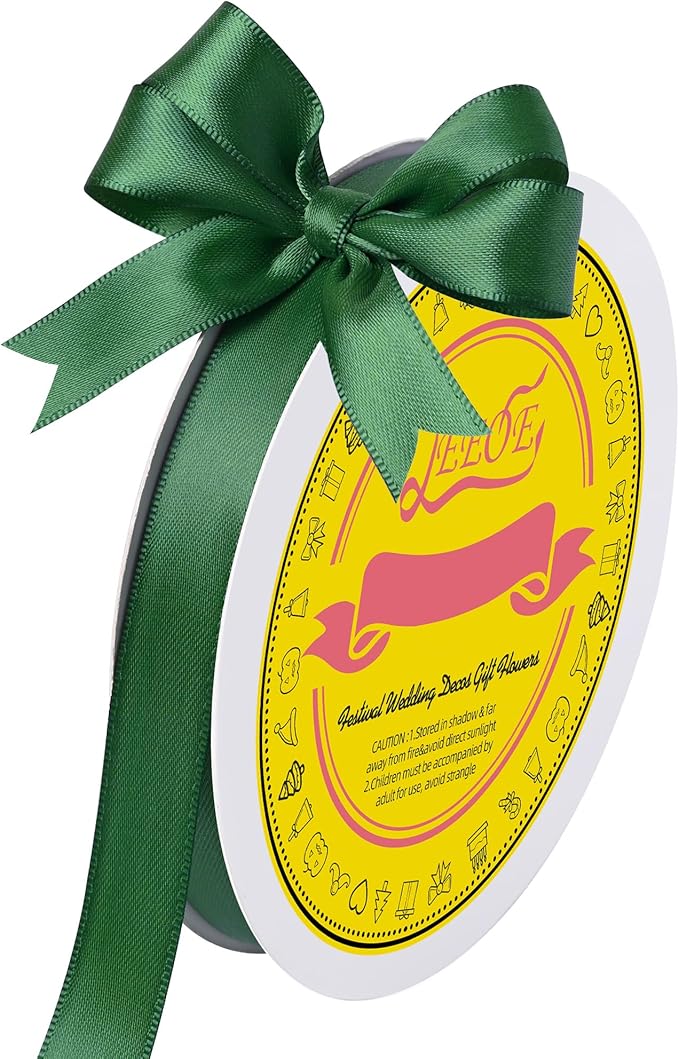 LEEQE Double Face Forest Green Satin Ribbon 5/8 inch X 50 Yards Polyester Forest Green Ribbon for Gift Wrapping Very Suitable for Weddings Party Invitation Decorations and More