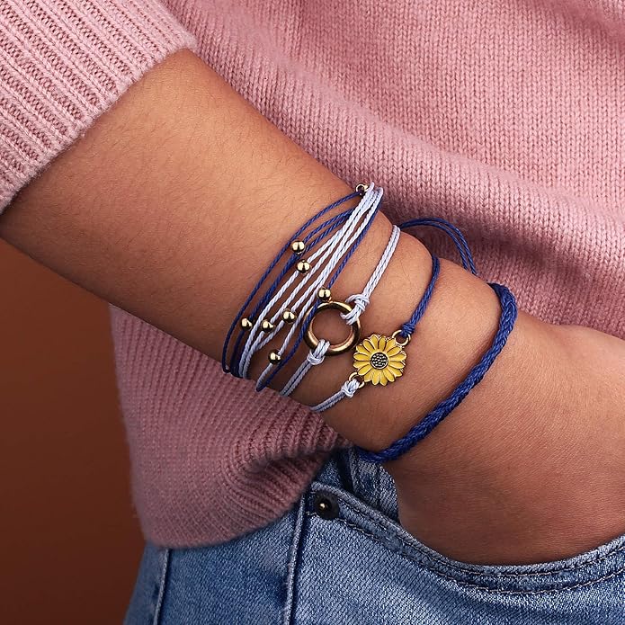 FANCY SHINY Sunflower String Bracelet Boho Braided Rope Wrap Bracelets Cute Summer Beach Surfer Jewelry for Women