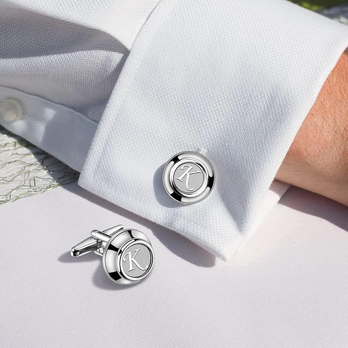 AMITER 26 Letters Tie Clip and Cufflinks for Men, Initial Tie Bar & Cuff Links Set Necktie Clip for Business, Wedding, Anniversary