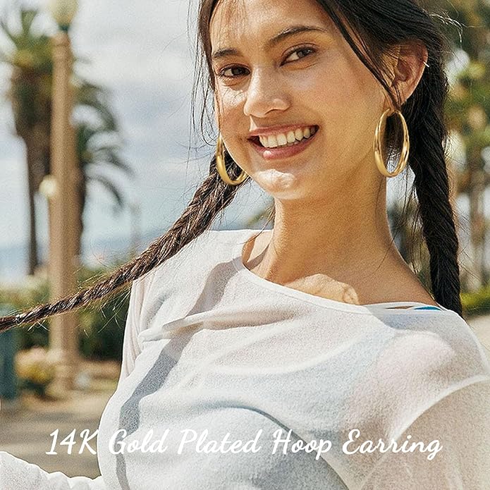 PABBEU S925 SterlingSilver Hoop Earrings Hypoallergenic Silver Hoop Earrings for Women Lightweight Large Sterling Silver Hoops Earring 30/50/70mm