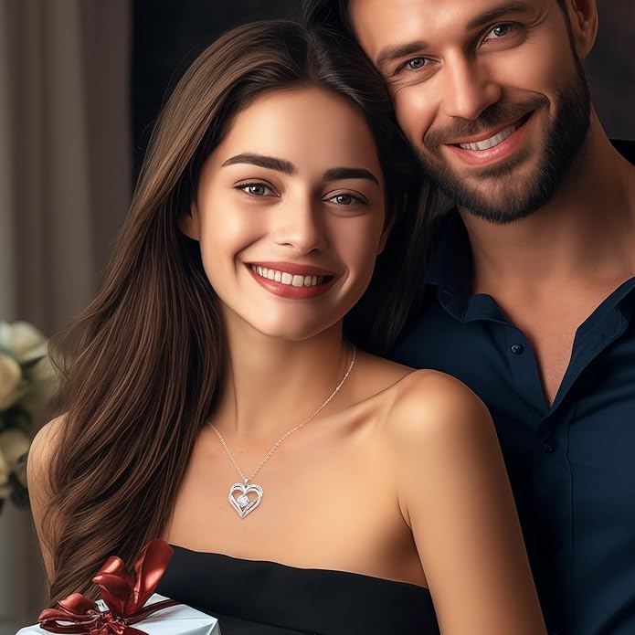 LOUISA SECRET Love Heart Birthstone Necklaces for Women, Birthday Gift for Girlfriend, Anniversary Jewelry Gift for Wife Her, 925 Sterling Silver Women Pendant Necklace, Mother's Day Christams Gift