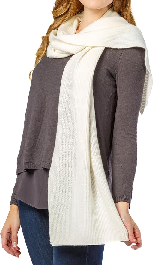 Fishers Finery Women's 100% Cashmere Ribbed Knit Winter Scarf | Black Label Box