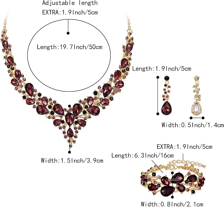 BriLove Wedding Bridal Jewelery for Women Austrian Crystal Teardrop Cluster Statement Necklace Dangle Earrings Link Bracelet Set
