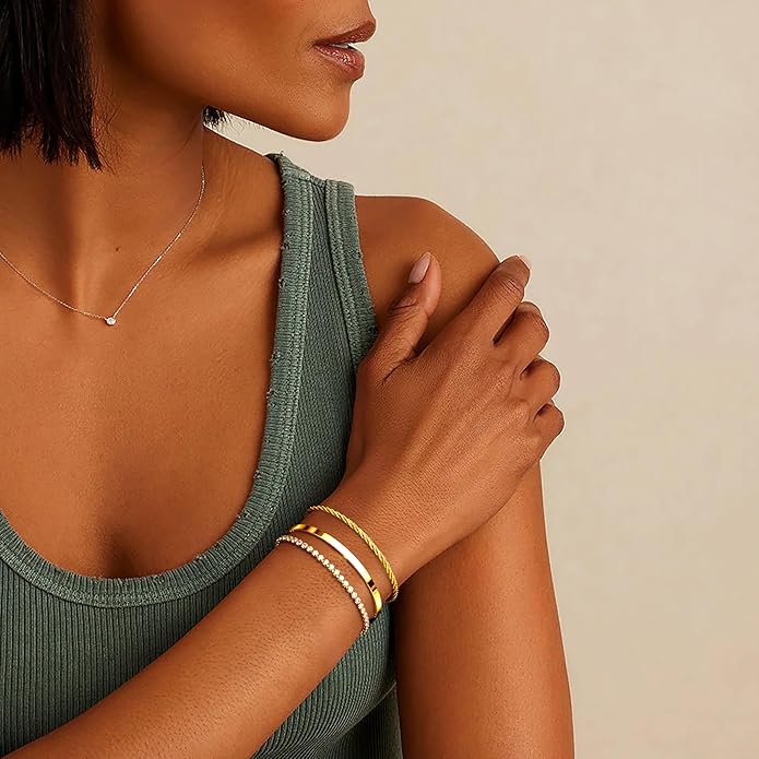 Silver Bracelets for Women Stack, Silver or Gold Plated Cuff Bangle Set, Trendy Silver Jewelry for Women Fashion