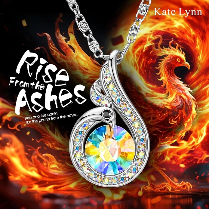 Kate Lynn Rise From the Ashes Phoenix Necklaces for Women, White Gold Plated Crystal Jewelry, Birthday Gift for Women, Symbol of Luck and Renewal, 18+2 inch, Packaged with Jewelry Box