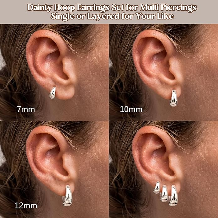 BESTEEL 3Pairs 14K Gold Plated Hoop Earrings Set for Women Chunky Earring Silver Plated Hypoallergenic Small Huggie Hoops Lightweight Tiny Thick Trendy Hoop Earrings Stacks for Multiple Piercing