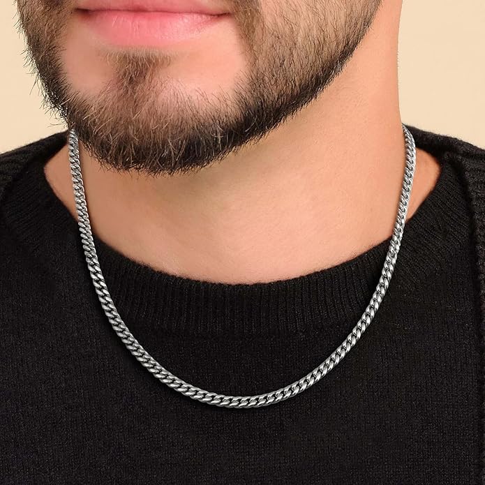 MUSECLOUD Gold Cuban Link Chain for Men Mens Stainless Steel Miami Curb Chains Necklace 5/8mm Thick Real Gold/Silver/Black Plated Diamond Cut Non-Tarnish Jewelry Trendy Christmas Gifts 18-26 Inch