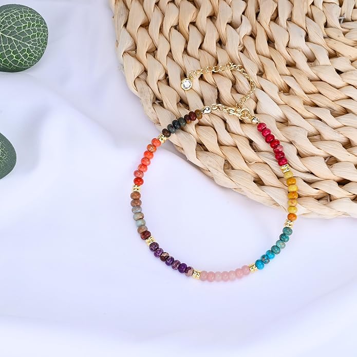 Natural Stone Beaded Anklets Bracelets for Women Handmade Beaded Anklet Bracelet Waterproof Boho Beads Ankle Bracelet Adjustable Summer Jewelry