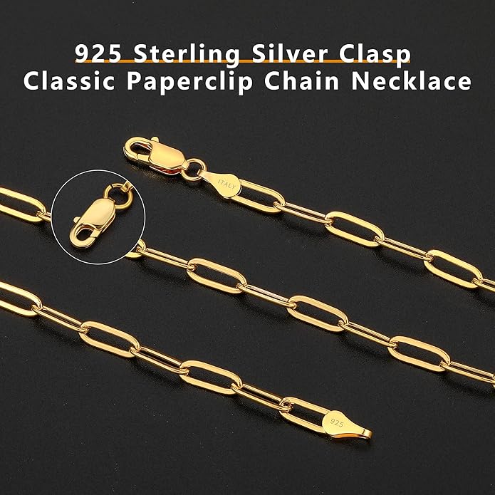 OCHCOH 925 Sterling Silver Clasp 2.5/3/4/5mm Paperclip Chain for Women Silver Chain Necklace 16, 18, 20, 22, 24, 26, 30 Inches
