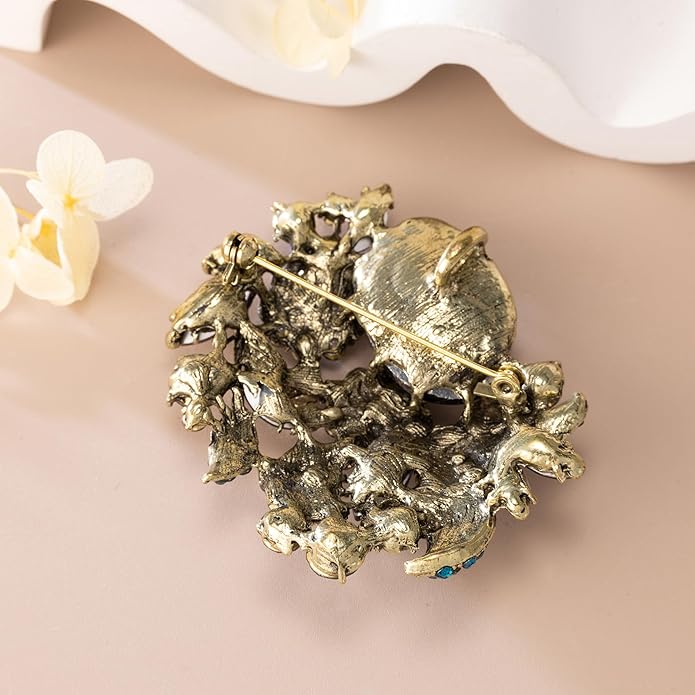 SELOVO Rhinestone Glitter Flower Brooch Pin Jewelry Scarf Accessory Vintage Gold Tone