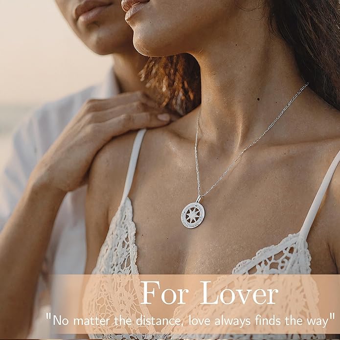 Kuschelkatze 1 Carat Moissanite Compass Pendant Necklace in Sterling Silver – Engraved 'I'd Lost Without You' – Symbol of Love, Direction & Unwavering Bond