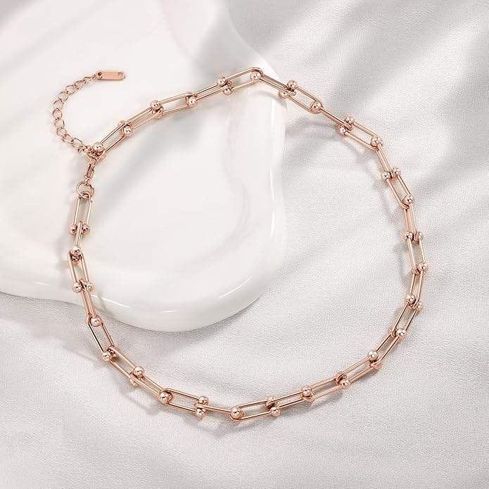 Choker Necklace for Women Men Trendy | Sterling Silver Plated Necklace 14K Gold Plated Chunky Necklaces Thick Cuban Link Chain Hypoallergenic Statement Paperclip Necklace Punk Fashion Jewelry