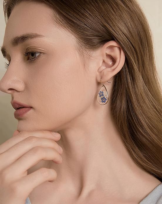 Forget-Me-Not and Queen Anne's Lace Pressed Wildflower Earrings | Pressed Flower Earrings | Handmade Drop and Dangle Earrings | Gift for Woman