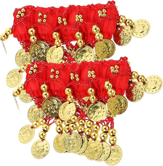 Belly Wrist Arm Bracelet - 2pcs Belly Ankle Bracelets with Coins Jewelry Anklet Chiffon Cuff Wrist Ankle Cuffs Costume Accessories