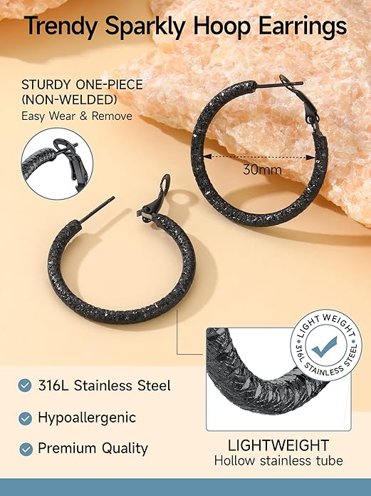 PROSTEEL 30/40/60/80/100mm Chunky Hoop Earrings For Women Gold Plated/Black Stainless Steel Hoops Earrings Statement Jewelry