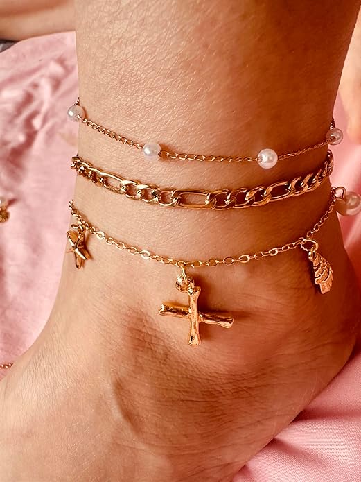 Initial Charm Anklets For Women Shell Letter Anklets Set Gold Charms Pendant Boho Summer Seashell Beach 14k Jewelry for Women Gift