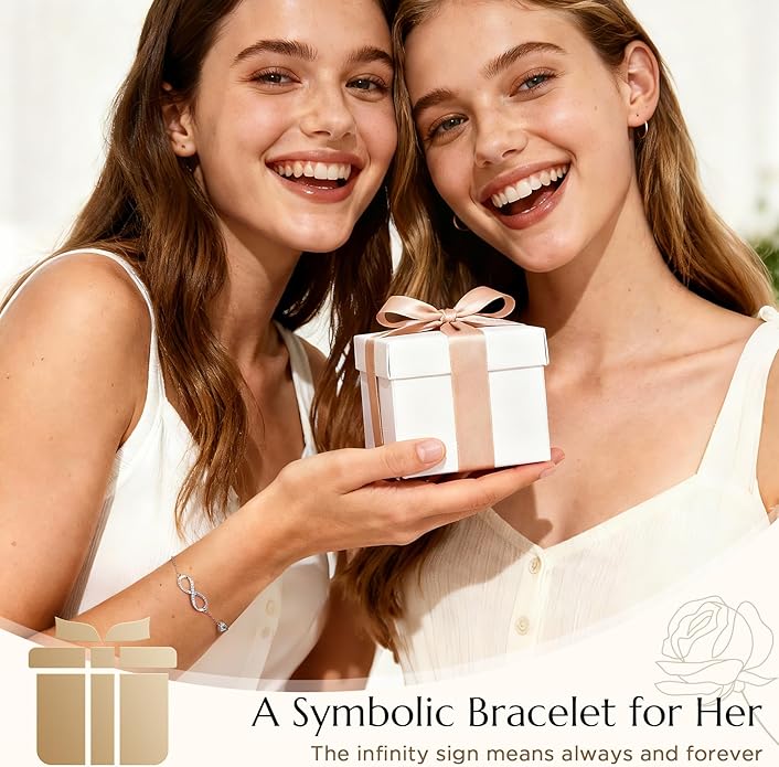 NORBU S925 Infinity Bracelets for Women, Sterling Silver Womens Infinity Heart Birthstone Link Charm Bracelet, Jewelry Gifts for Her Christmas Birthday Valentine Mother's Day