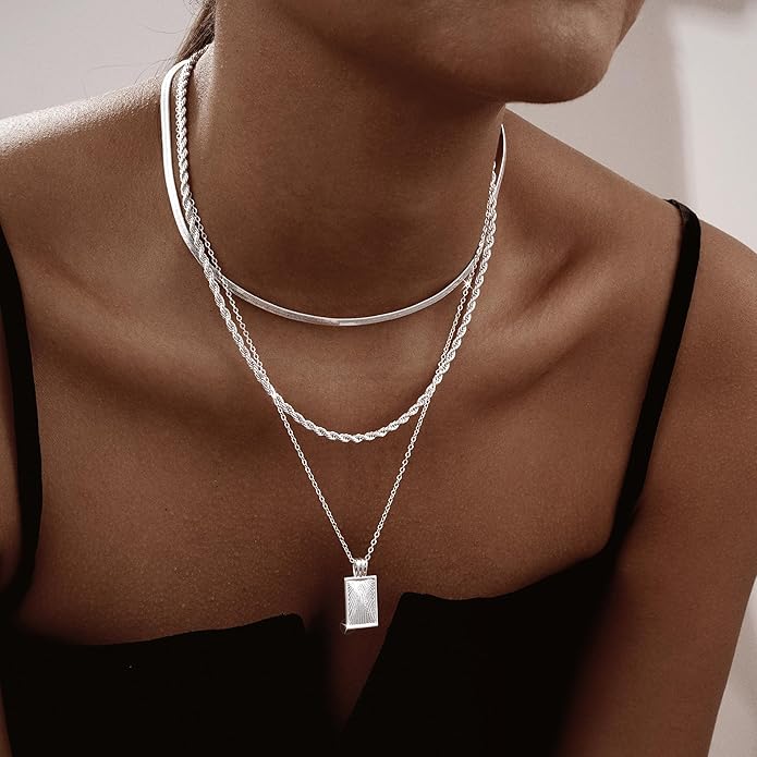 Gold/Silver Layered Necklaces for Women,Dainty 14k Gold Plated Stackable Choker Necklaces for Women,Trendy Layering Coin Chain Pendant Jewelry Set Gifts