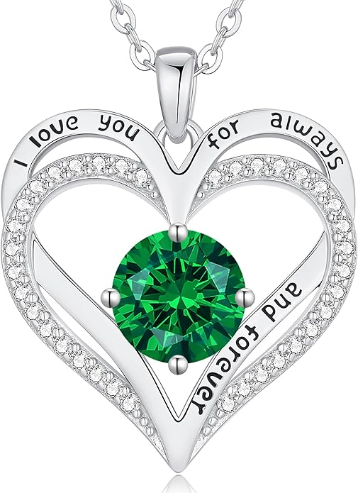 LOUISA SECRET Love Heart Birthstone Necklaces for Women, Birthday Gift for Girlfriend, Anniversary Jewelry Gift for Wife Her, 925 Sterling Silver Women Pendant Necklace, Mother's Day Christams Gift