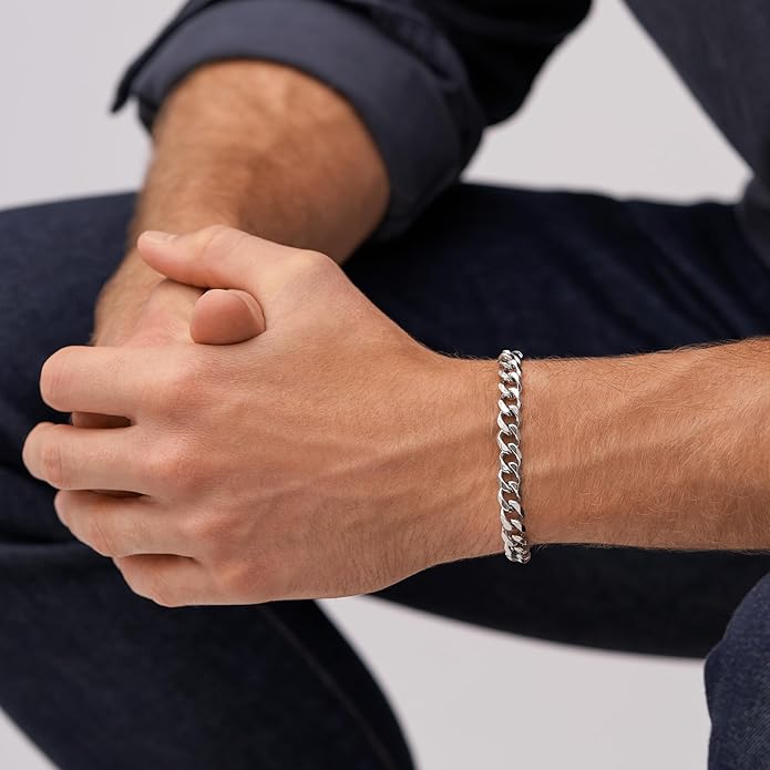 Fossil Men's Plated Stainless Steel Engravable Personalized Gift ID, Chain or Cuff Bracelet for Men